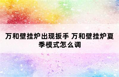 万和壁挂炉出现扳手 万和壁挂炉夏季模式怎么调